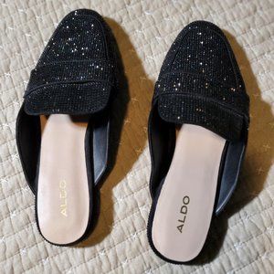 Aldo Black Women's Mules Shimmer & Sparkle Rhinestone 8.5M Holiday Wear